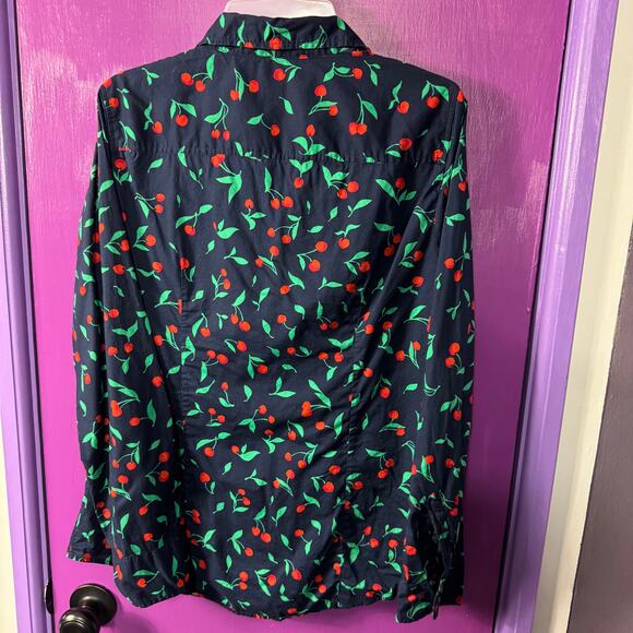 J.Crew Navy Cherry Print Button Down Shirt Long Sleeve Cotton Medium - Picture 9 of 9